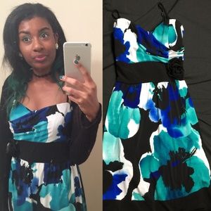 Blue and Black Flower Dress